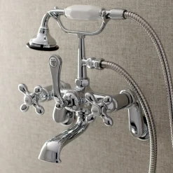 Kingston Brass Aqua Vintage Wall Mount 2-Hole Clawfoot Tub Faucet with Hand Shower