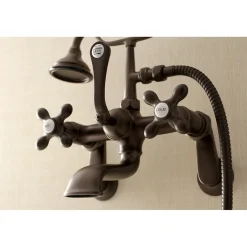 Kingston Brass Aqua Vintage Wall Mount 2-Hole Clawfoot Tub Faucet with Hand Shower