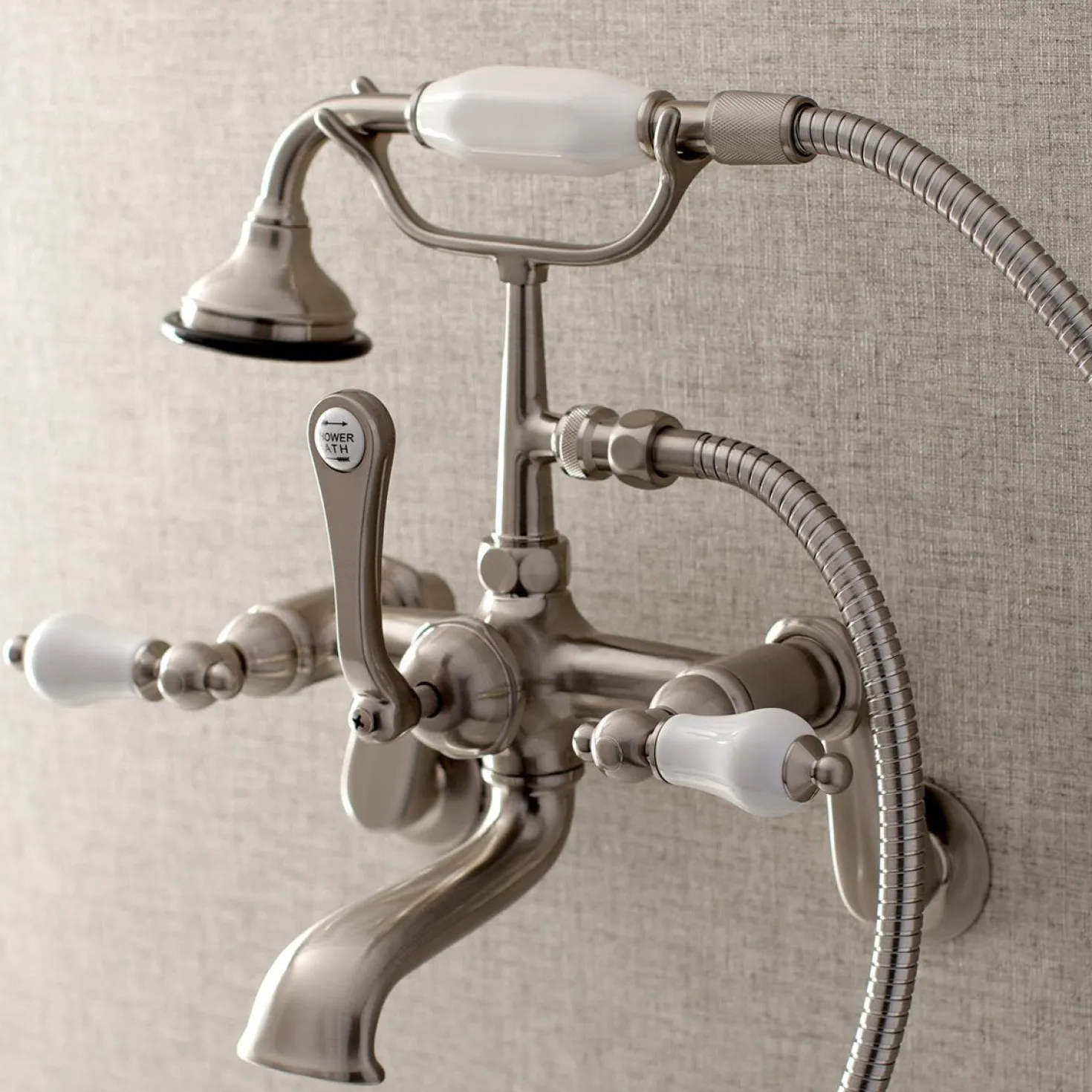 Kingston Brass Aqua Vintage Wall Mount Clawfoot Tub Faucet with Hand Shower