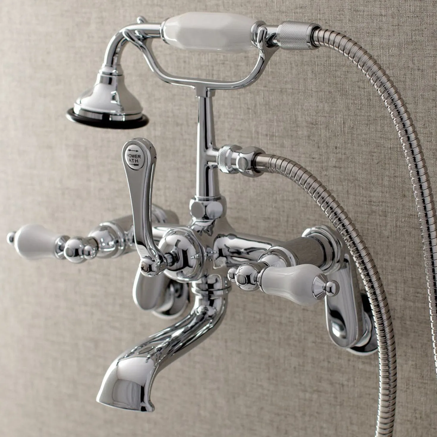 Kingston Brass Aqua Vintage Wall Mount Clawfoot Tub Faucet with Hand Shower