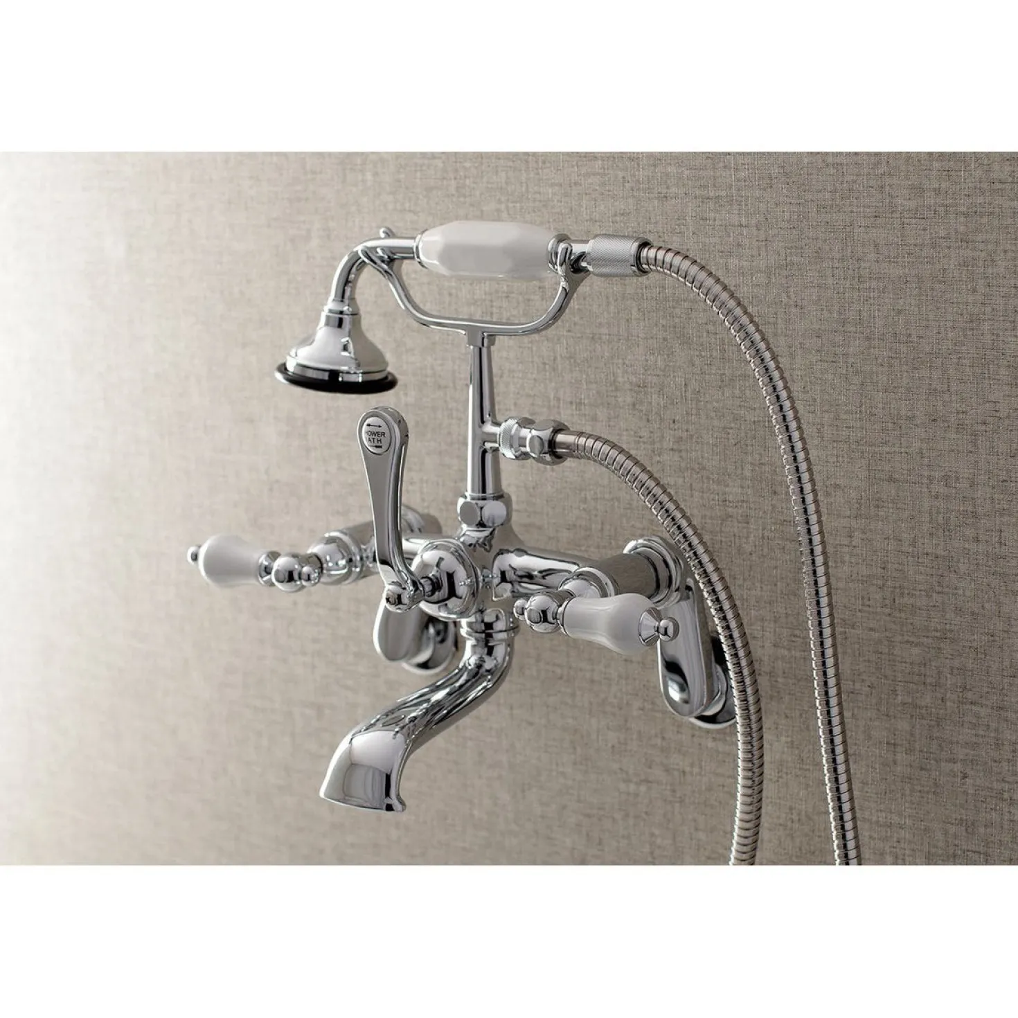 Kingston Brass Aqua Vintage Wall Mount Clawfoot Tub Faucet with Hand Shower