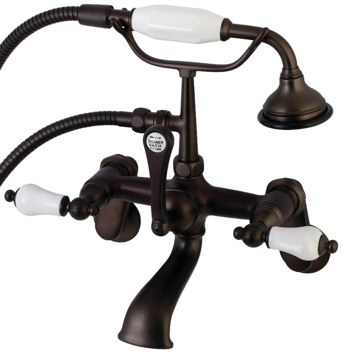 Kingston Brass Aqua Vintage Wall Mount Clawfoot Tub Faucet with Hand Shower