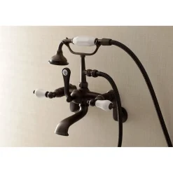 Kingston Brass Aqua Vintage Wall Mount Clawfoot Tub Faucet with Hand Shower