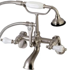 Kingston Brass Aqua Vintage Wall Mount Clawfoot Tub Faucet with Hand Shower