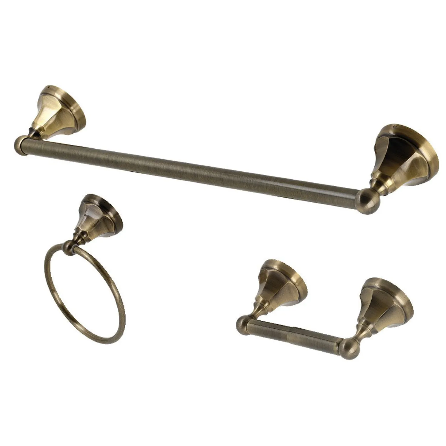 Kingston Brass BAK4181248AB Metropolitan 3-Piece Towel Bar Accessory Set in Antique Brass