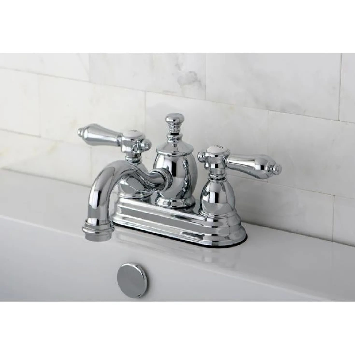 Kingston Brass Belair 4" Centerset Lavatory Faucet with Metal Lever Handle and Heritage Spout