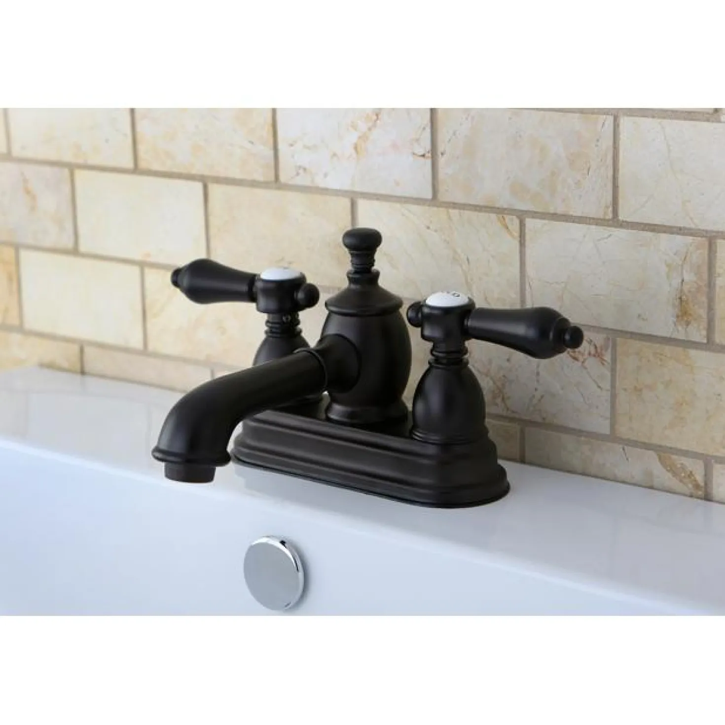 Kingston Brass Belair 4" Centerset Lavatory Faucet with Heritage Spout and Metal Lever Handle