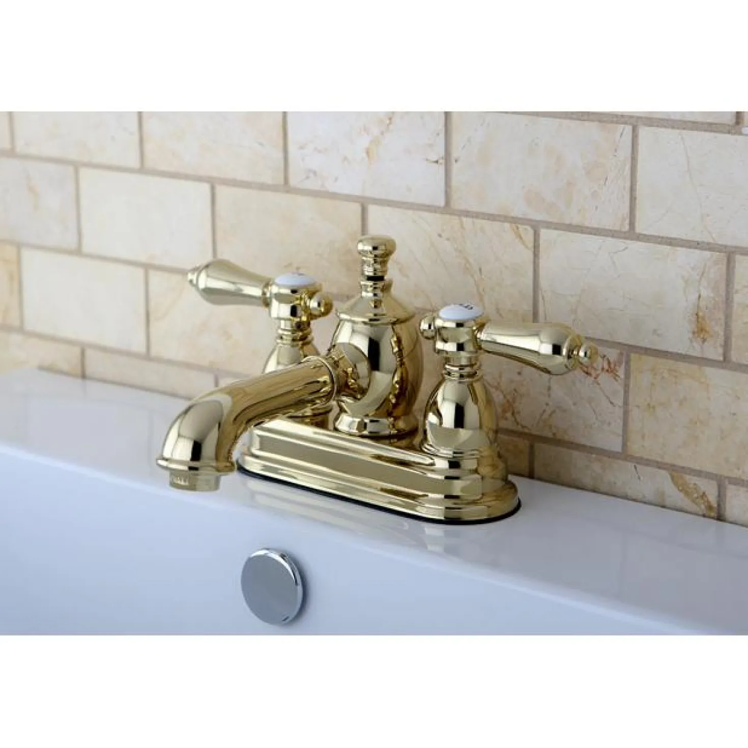 Kingston Brass Belair 4" Centerset Lavatory Faucet with Heritage Spout and Metal Lever Handle