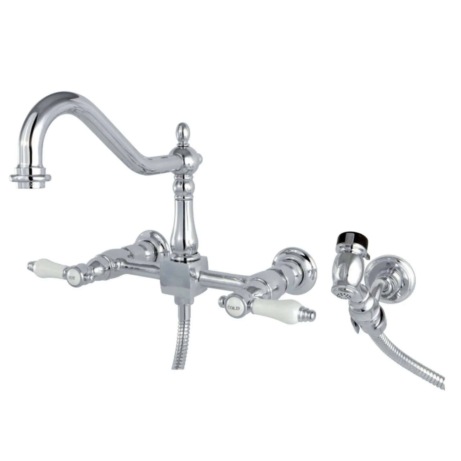 Kingston Brass Bel-Air 8-Inch Centerset Wall Mount Kitchen Faucet with Brass Sprayer