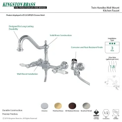 Kingston Brass Bel-Air 8-Inch Centerset Wall Mount Kitchen Faucet with Brass Sprayer