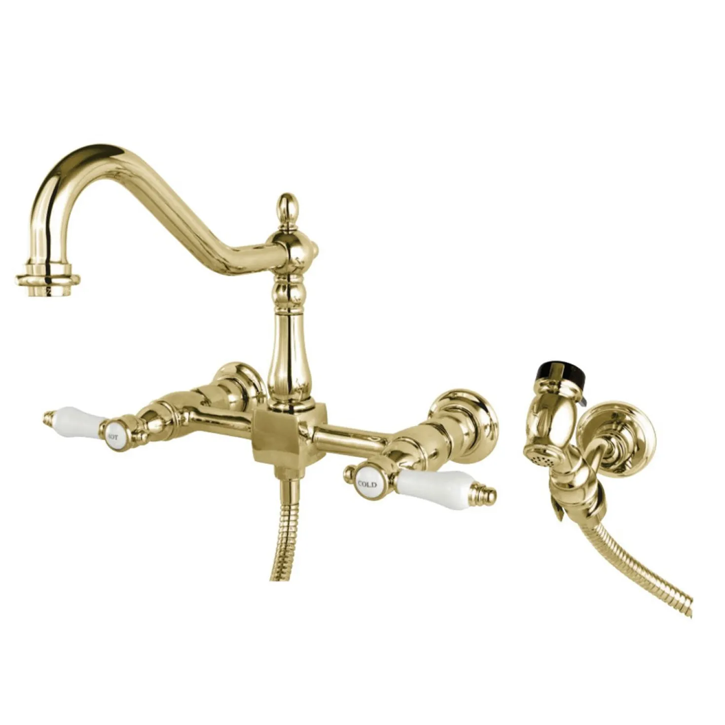 Kingston Brass Bel-Air 8-Inch Centerset Wall Mount Kitchen Faucet with Brass Sprayer
