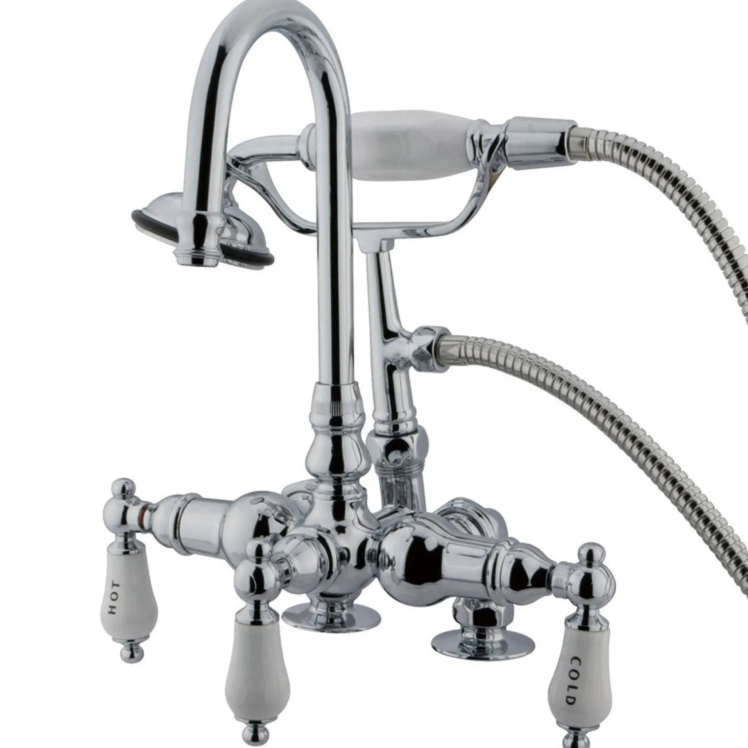 Kingston Brass CC18T1 Vintage 3-3/8" Deck Mount Clawfoot Tub Filler with Hand Shower