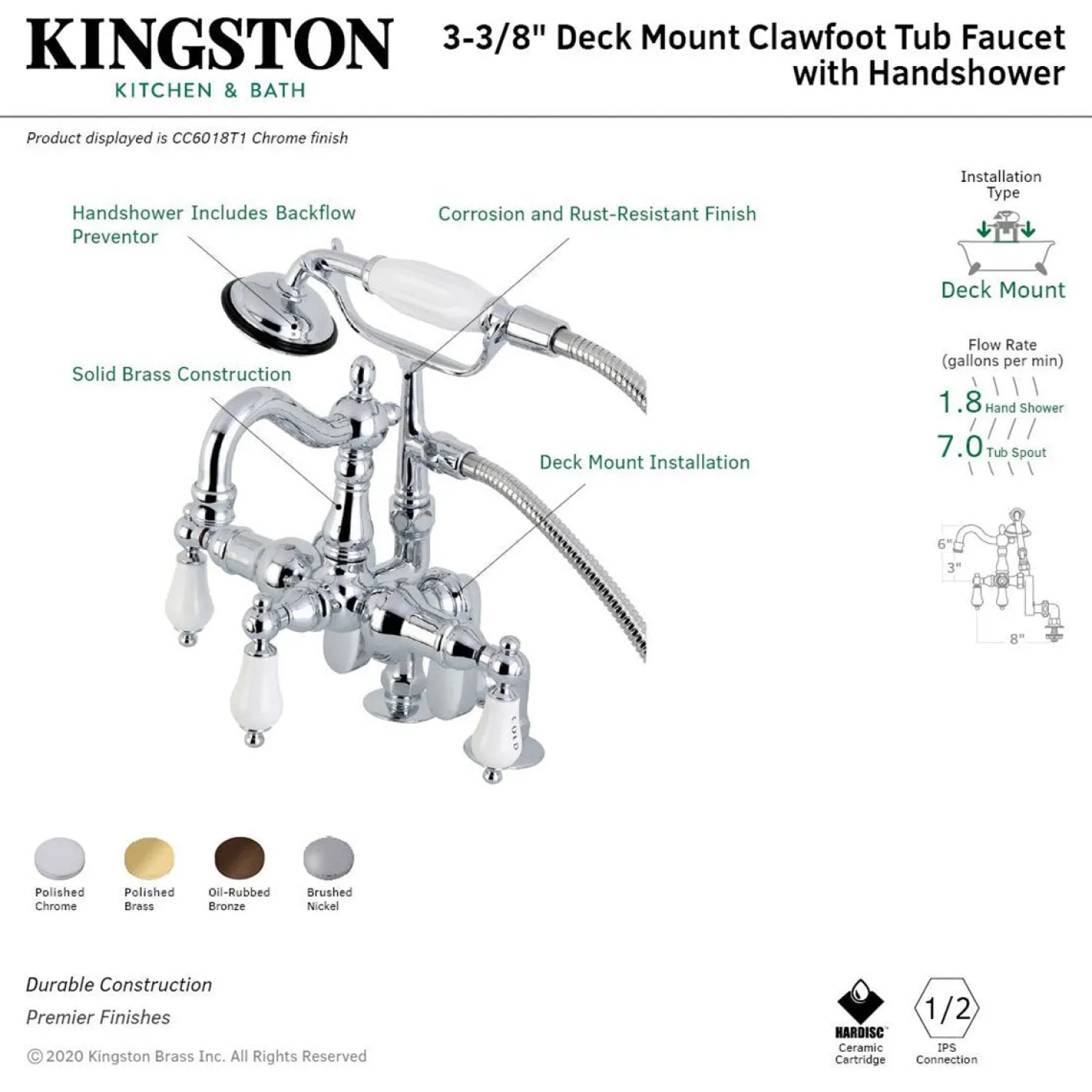 Kingston Brass CC6017TX-P Vintage Clawfoot Tub Faucet with Hand Shower