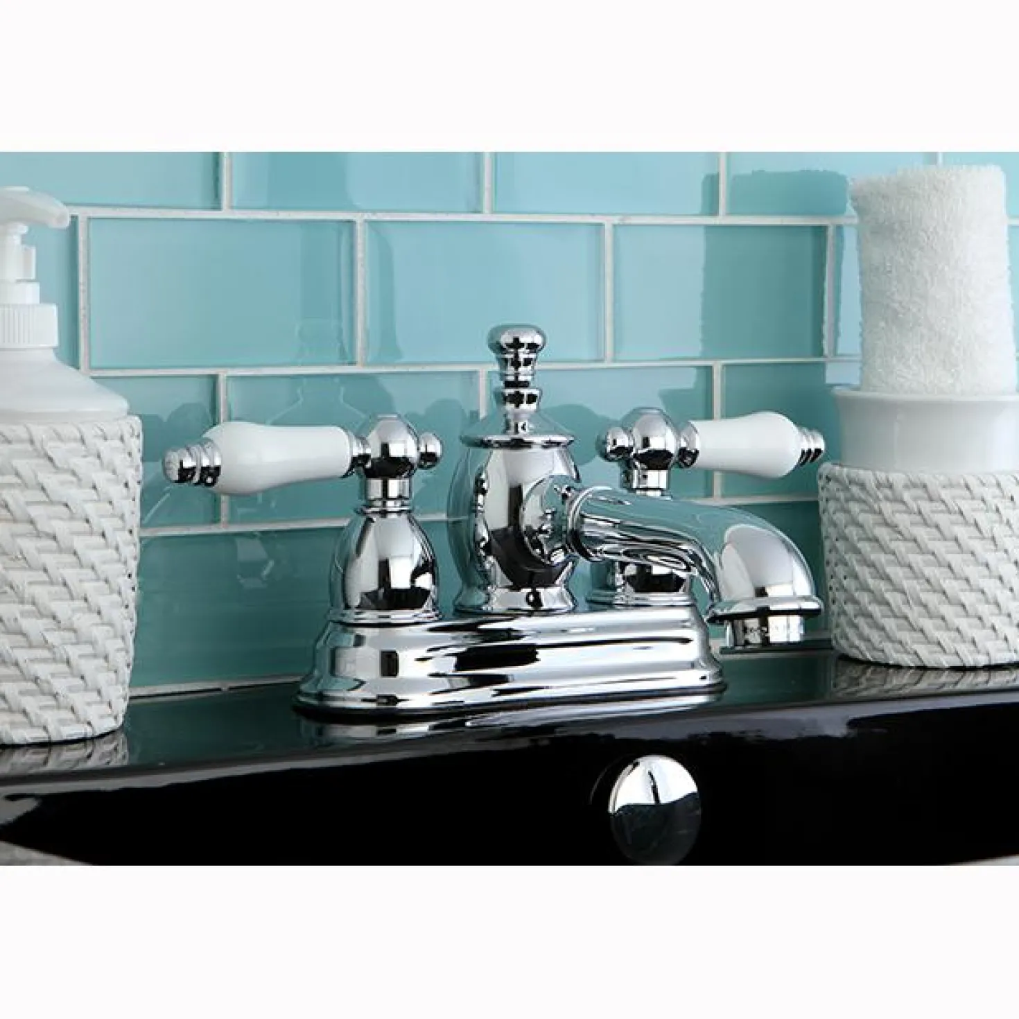 Kingston Brass 4" Centerset Lavatory Faucet with Heritage Spout and Porcelain Lever Handle