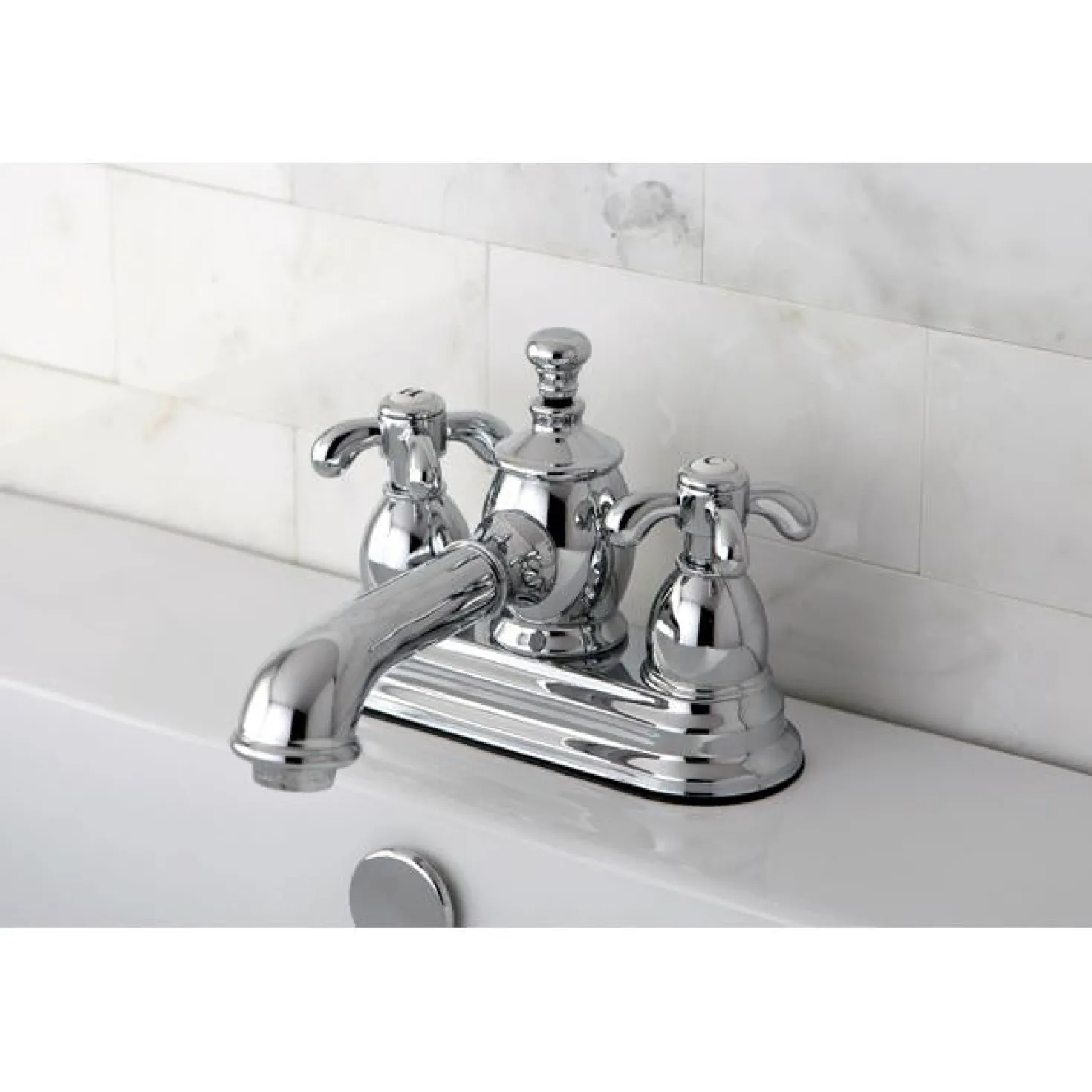 Kingston Brass 4" Centerset Lavatory Faucet with Heritage Spout and Metal Cross Handle