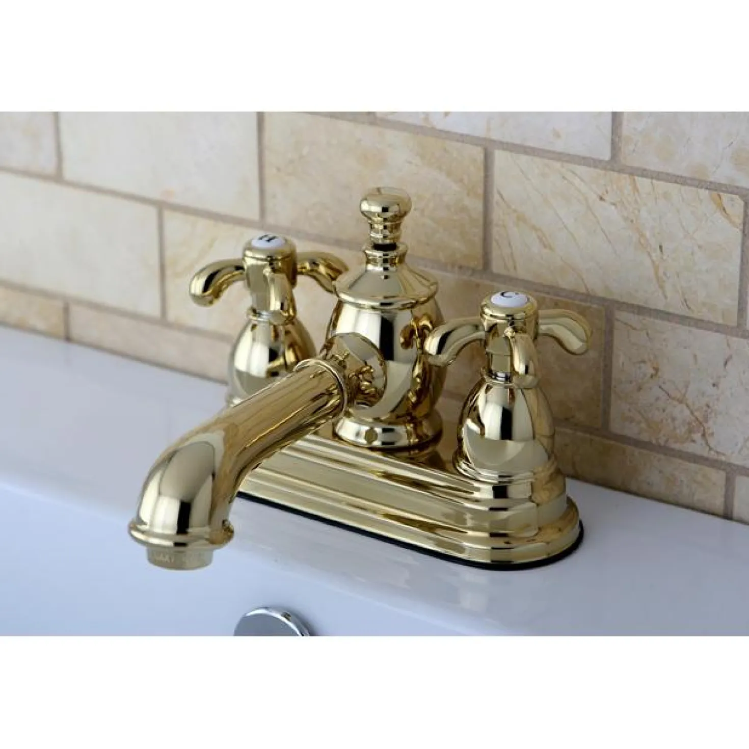 Kingston Brass 4" Centerset Lavatory Faucet with Heritage Spout and Metal Cross Handle