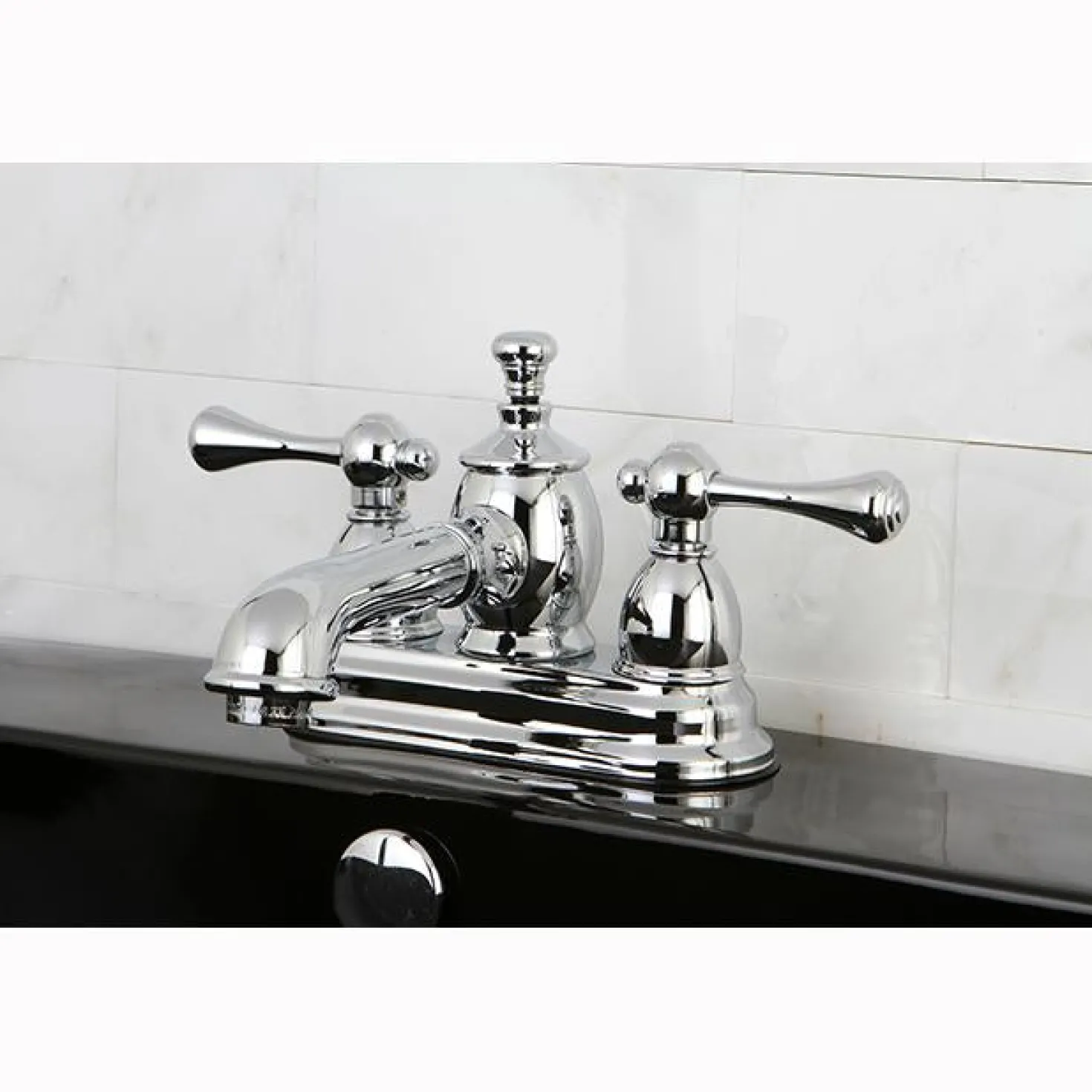 Kingston Brass 4" Centerset Lavatory Faucet with Heritage Spout and Metal Lever Handle