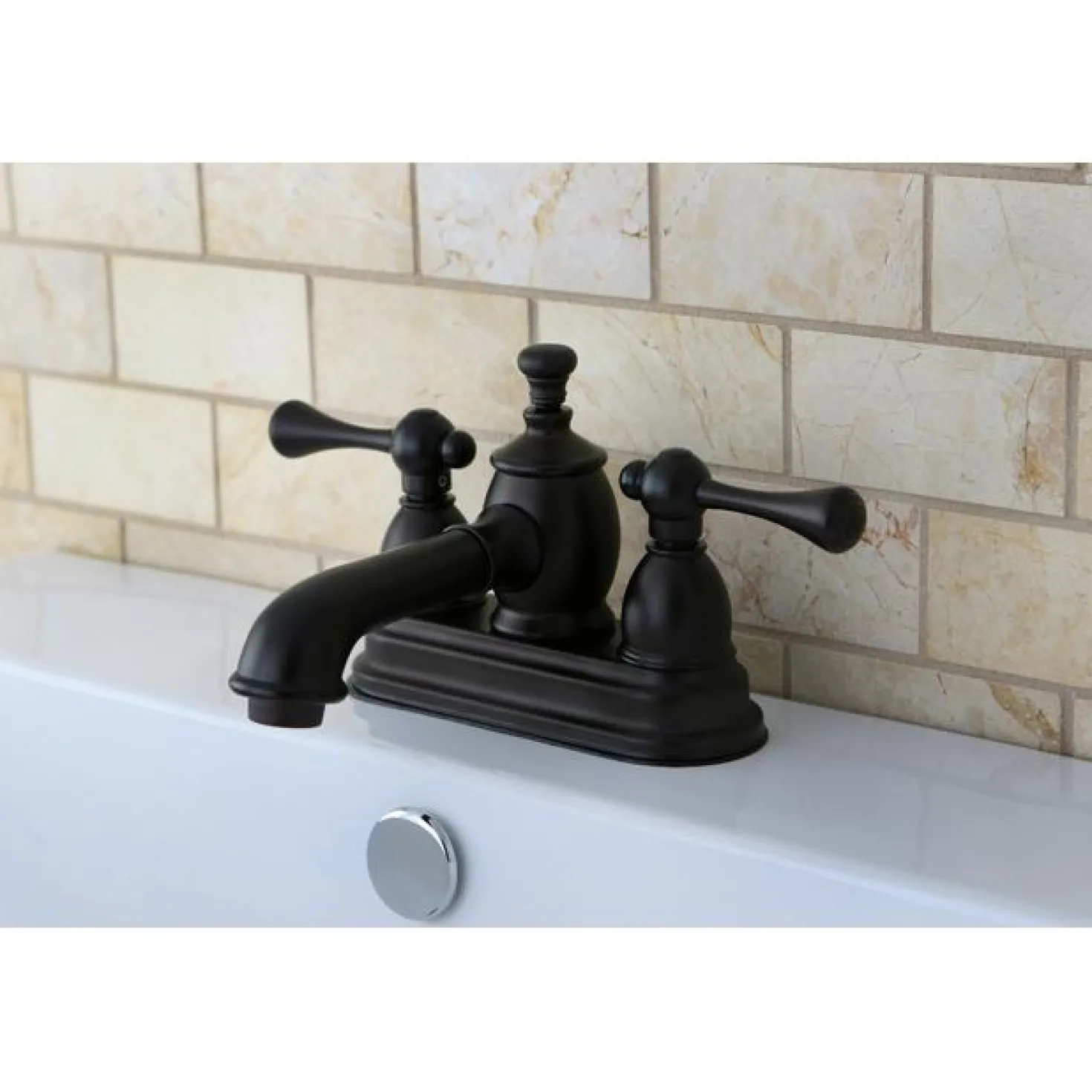 Kingston Brass 4" Centerset Lavatory Faucet with Heritage Spout and Metal Lever Handle