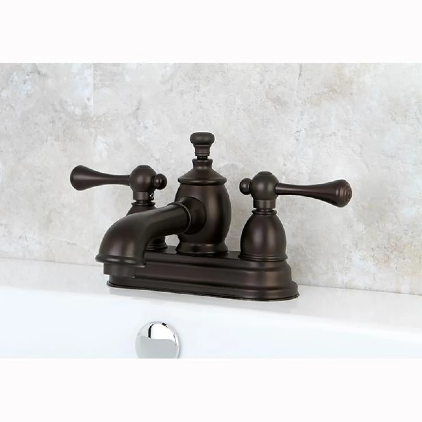 Kingston Brass 4" Centerset Lavatory Faucet with Heritage Spout and Metal Lever Handle