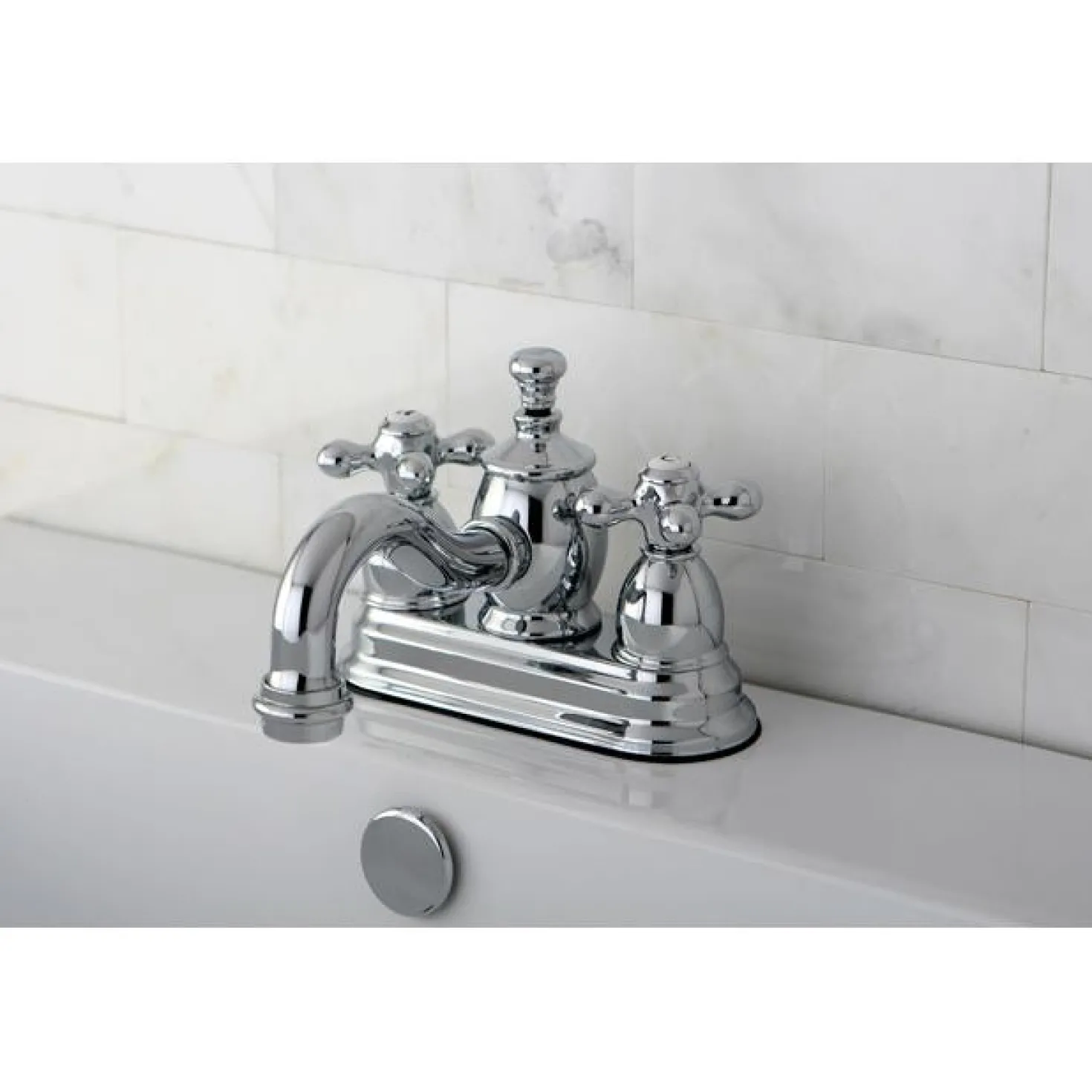 Kingston Brass Classic 4" Centerset Lavatory Faucet with Heritage Spout and Metal Cross Handle