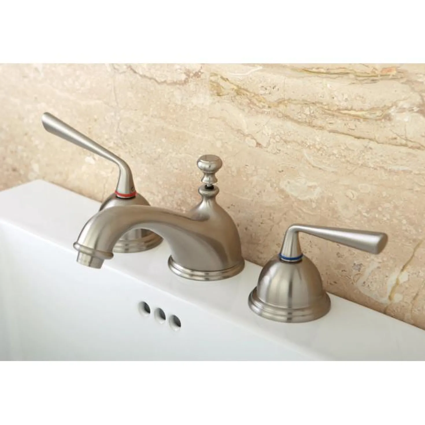 Kingston Brass Classic Silver Sage Two Handle 8" to 16" Widespread Lavatory Faucet with Brass Pop-up