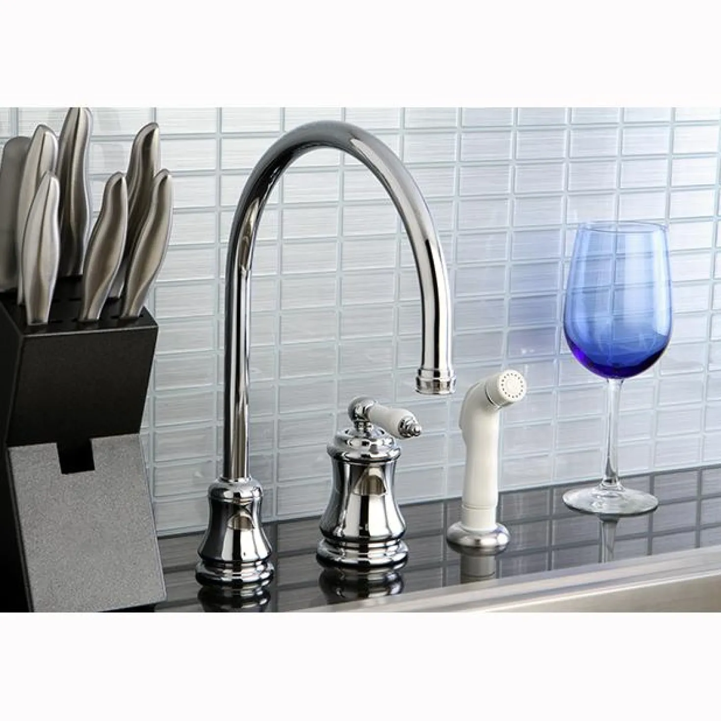 Kingston Brass Classic Single Handle Widespread Kitchen Faucet with Non-Metallic Sprayer
