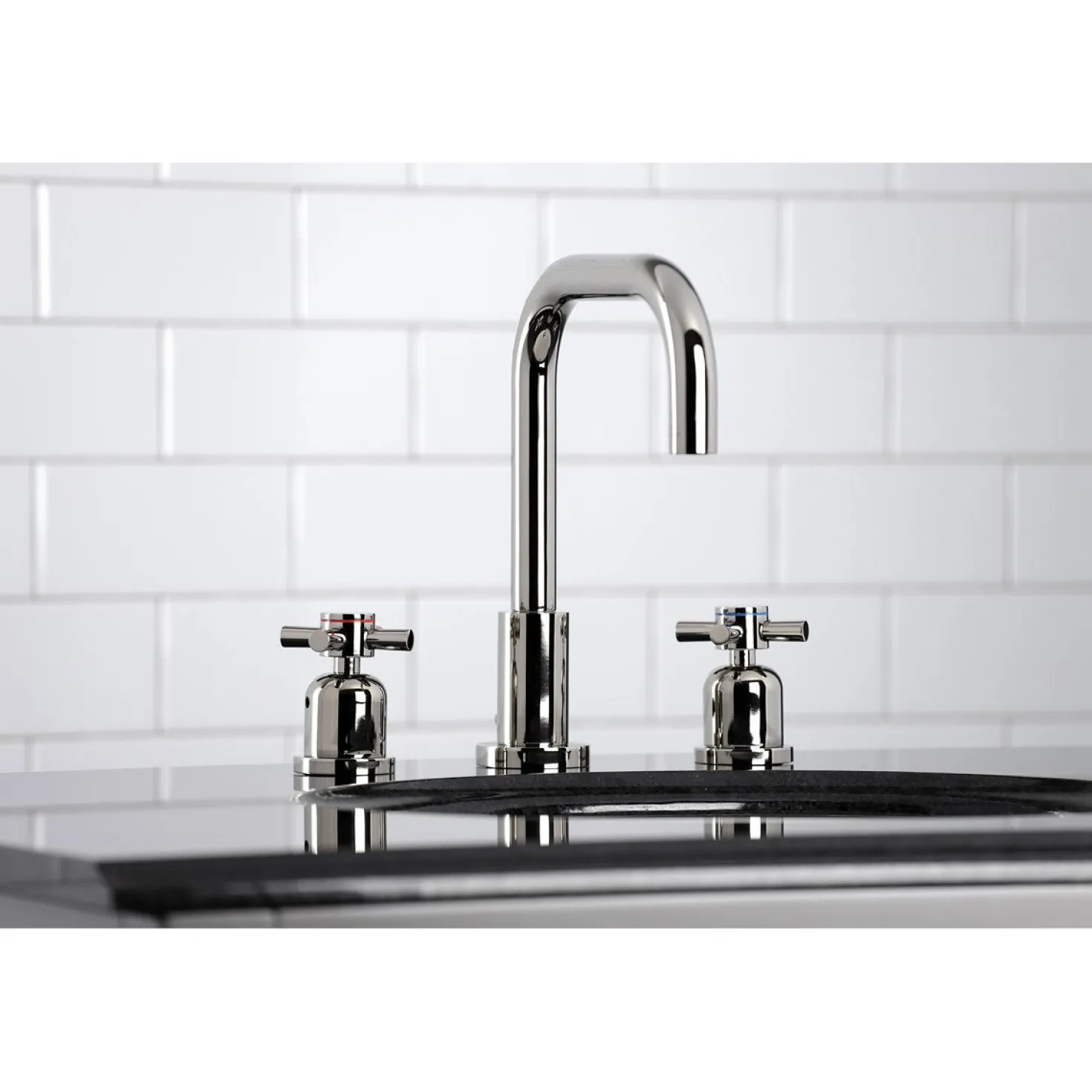 Kingston Brass Concord Deck Mount Widespread Bathroom Faucet with Brass Pop-Up
