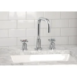 Kingston Brass Concord Deck Mount Widespread Bathroom Faucet with Brass Pop-Up