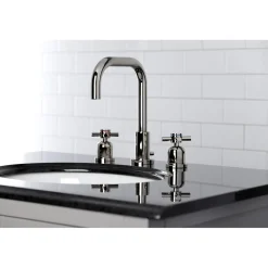 Kingston Brass Concord Deck Mount Widespread Bathroom Faucet with Brass Pop-Up