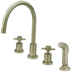 Kingston Brass Concord Double Handle Widespread Kitchen Faucet with Non-Metallic Sprayer and Cross Handles