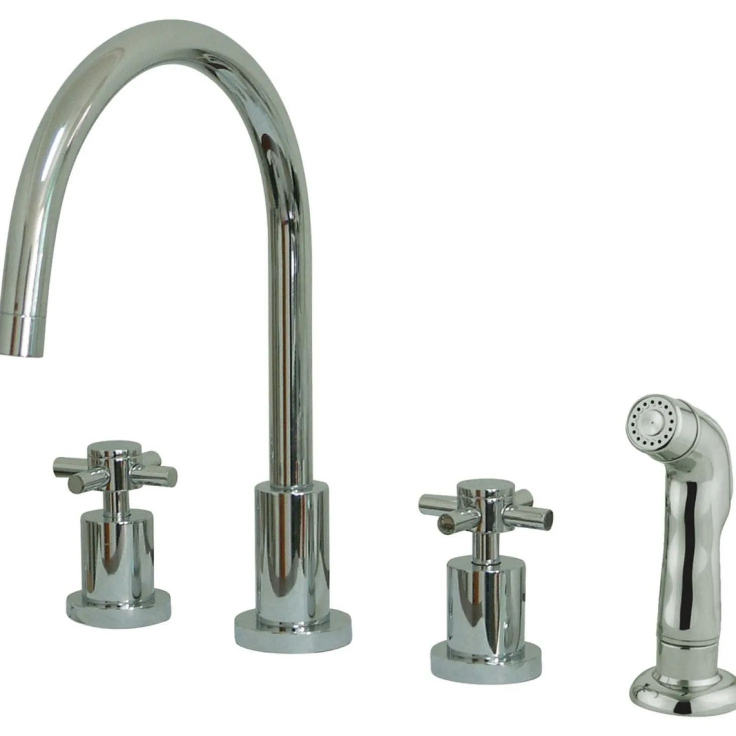 Kingston Brass Concord Double Handle Widespread Kitchen Faucet with Non-Metallic Sprayer and Cross Handles