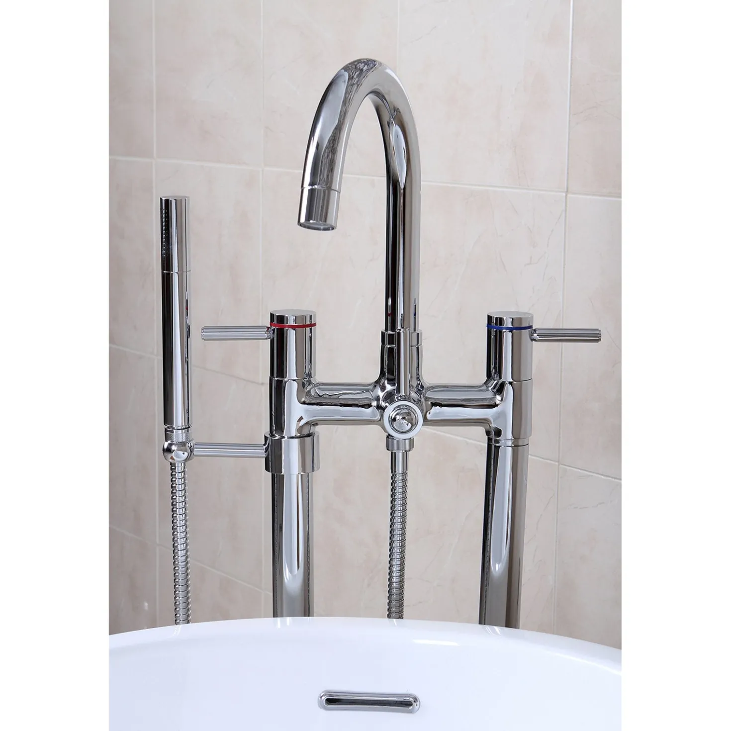 Kingston Brass Concord Floor Mount Freestanding Tub Filler with Hand Shower