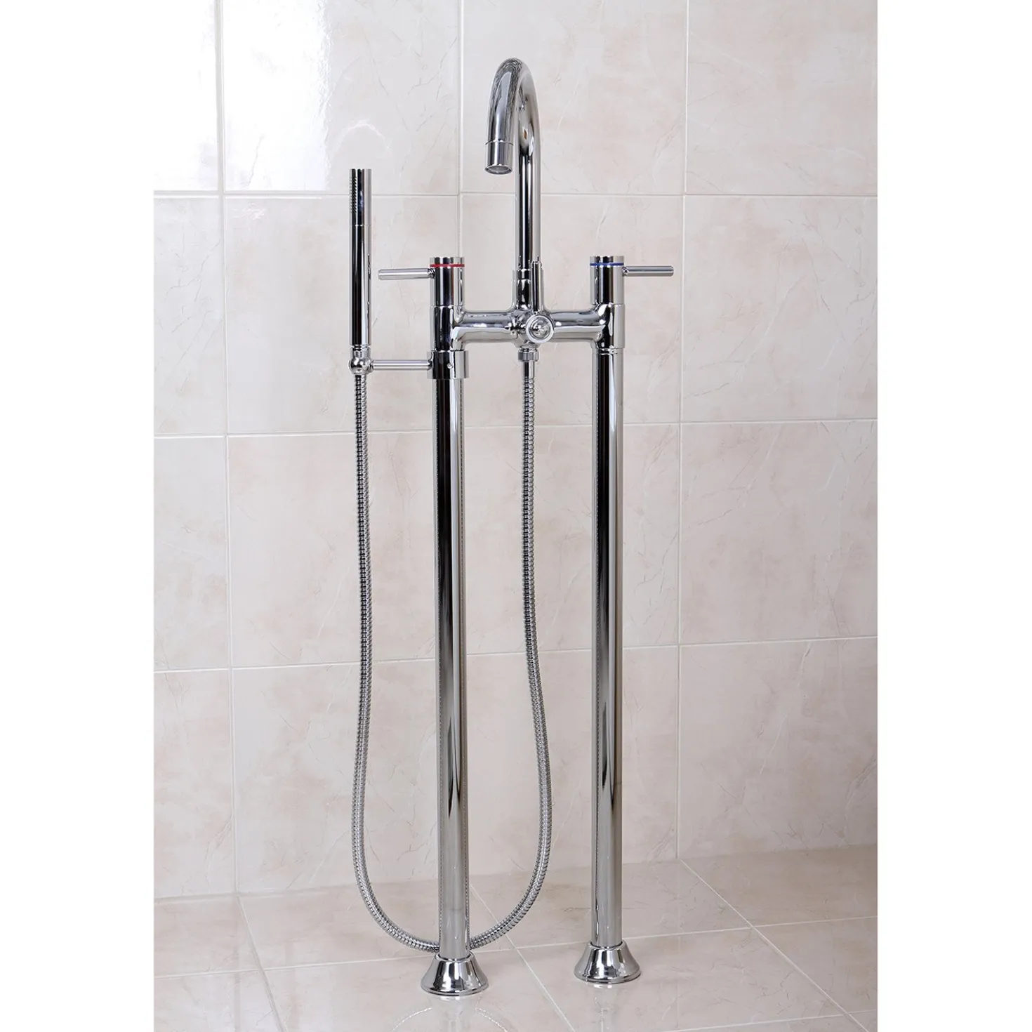 Kingston Brass Concord Floor Mount Freestanding Tub Filler with Hand Shower