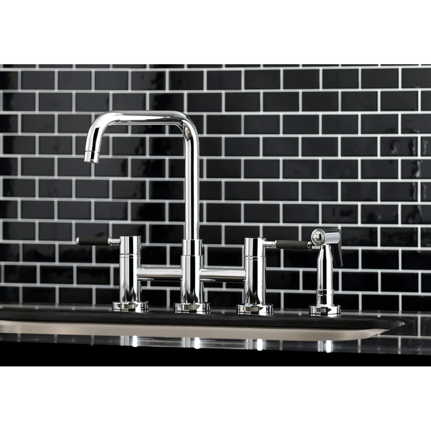 Kingston Brass Concord 4-Hole Two-Handle Bridge Kitchen Faucet with Brass Side Sprayer