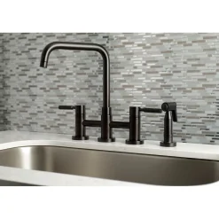 Kingston Brass Concord 4-Hole Two-Handle Bridge Kitchen Faucet with Brass Side Sprayer