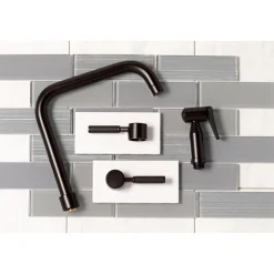 Kingston Brass Concord 4-Hole Two-Handle Bridge Kitchen Faucet with Brass Side Sprayer