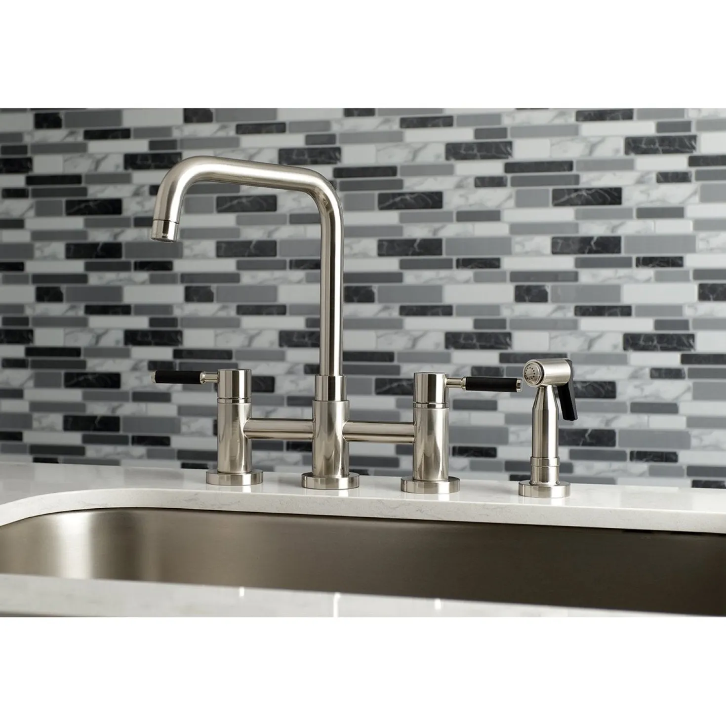 Kingston Brass Concord 4-Hole Two-Handle Bridge Kitchen Faucet with Brass Side Sprayer