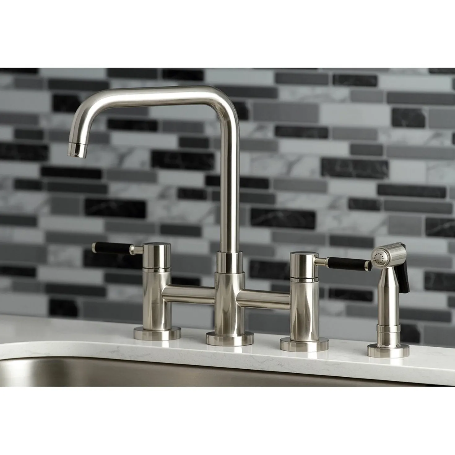 Kingston Brass Concord 4-Hole Two-Handle Bridge Kitchen Faucet with Brass Side Sprayer