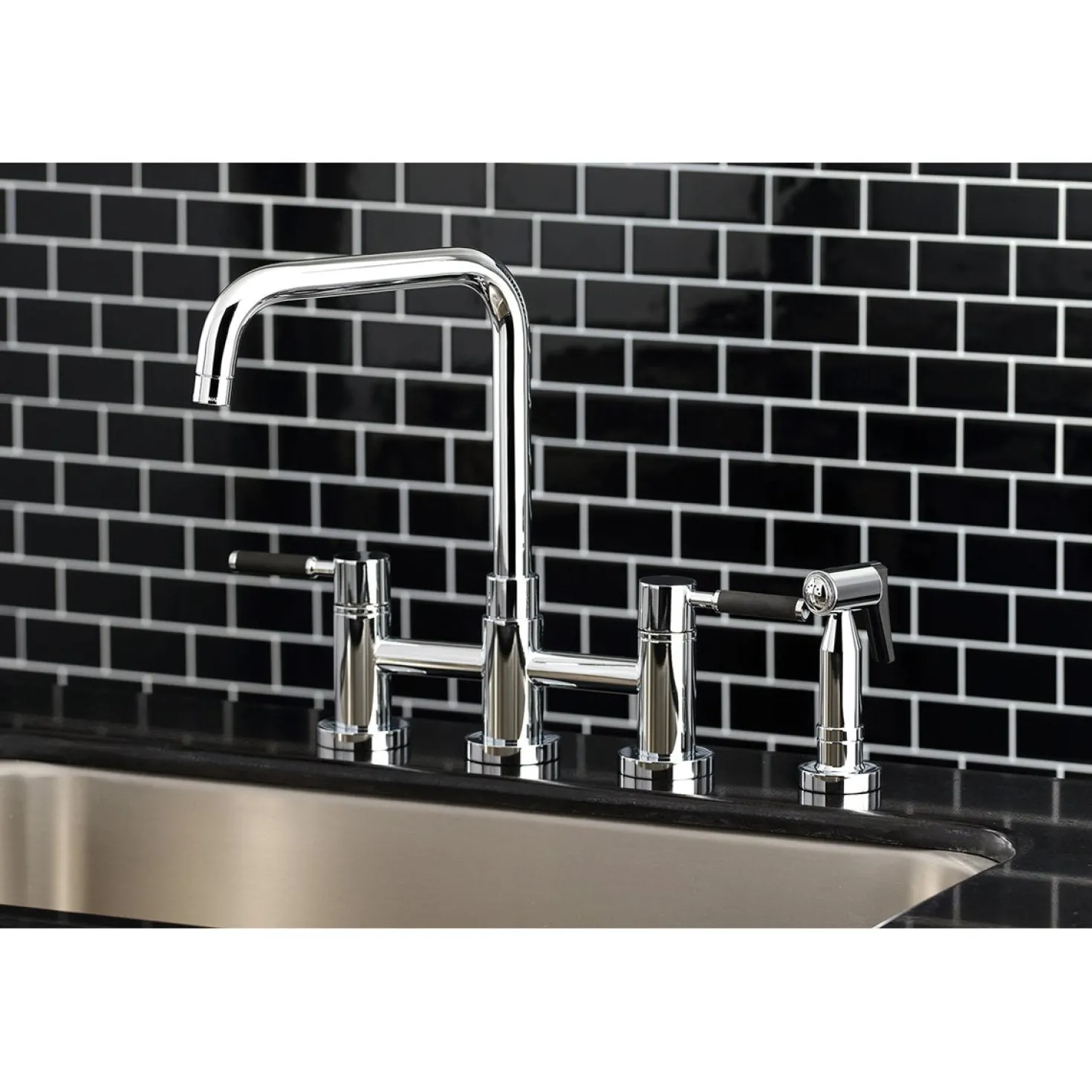 Kingston Brass Concord 4-Hole Two-Handle Bridge Kitchen Faucet with Brass Side Sprayer