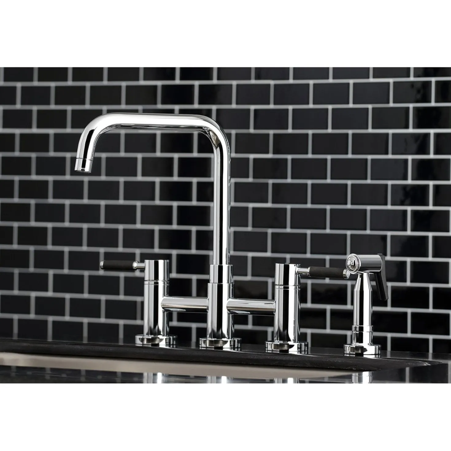 Kingston Brass Concord 4-Hole Two-Handle Bridge Kitchen Faucet with Brass Side Sprayer