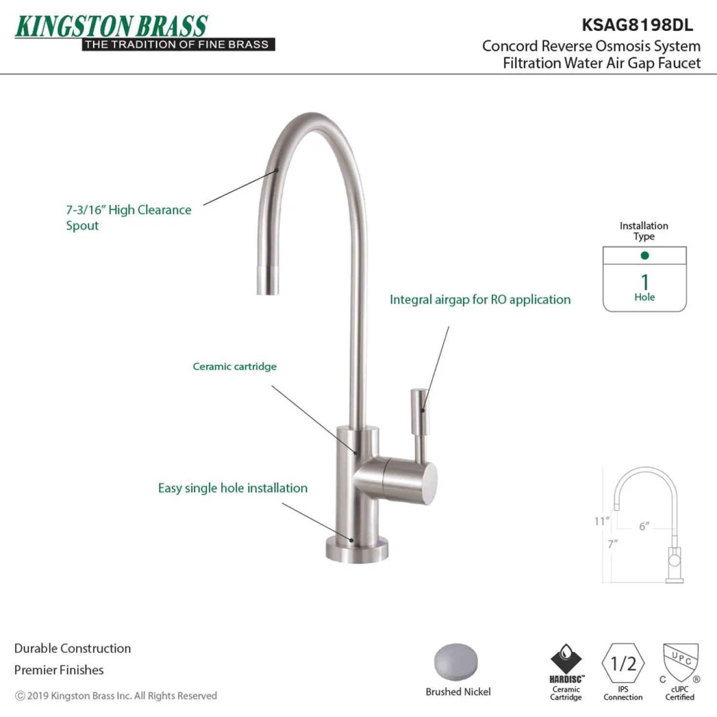 Kingston Brass Concord Reverse Osmosis System Filtration Water Air Gap Faucet