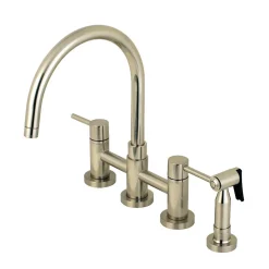 Kingston Brass Concord Two-Handle 4-Hole Bridge Kitchen Faucet with Brass Side Sprayer