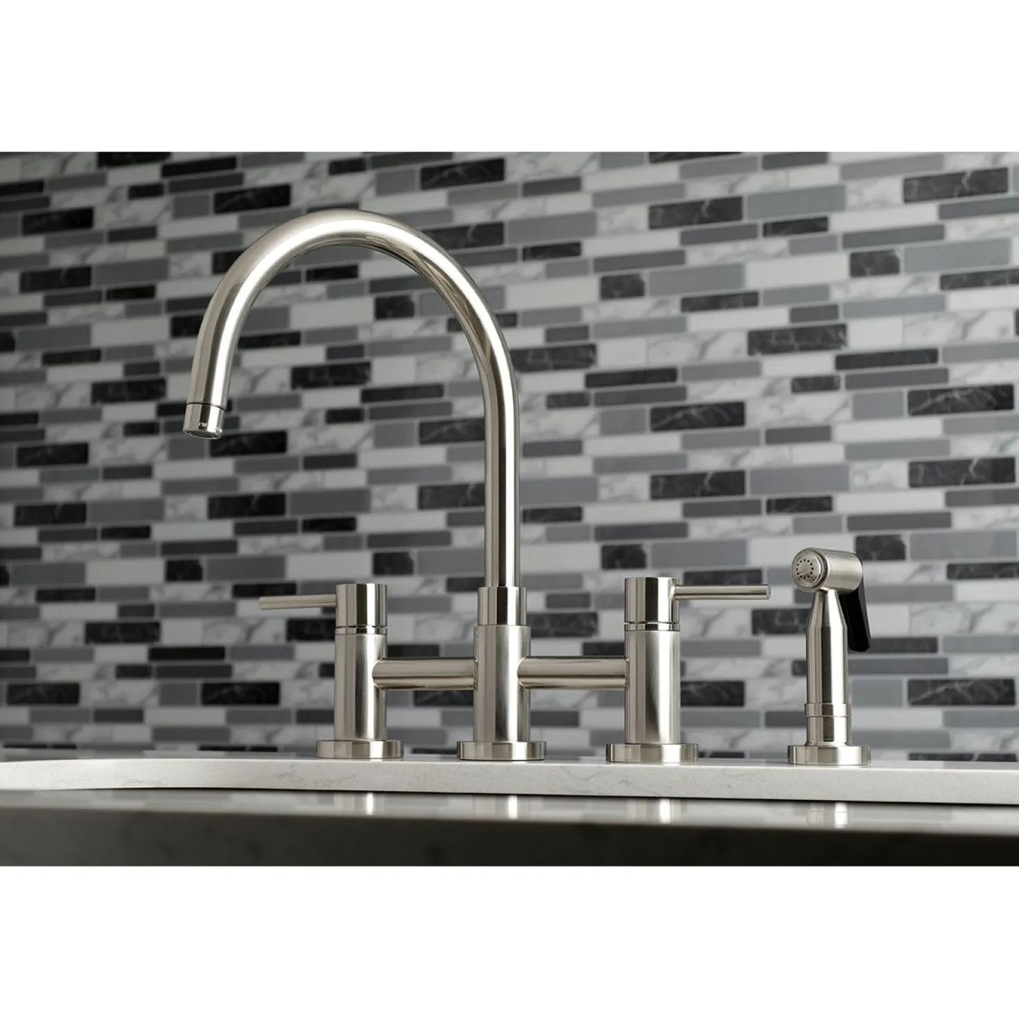 Kingston Brass Concord Two-Handle 4-Hole Bridge Kitchen Faucet with Brass Side Sprayer