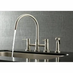 Kingston Brass Concord Two-Handle 4-Hole Bridge Kitchen Faucet with Brass Side Sprayer