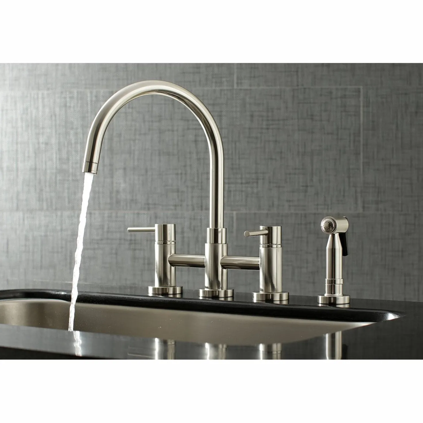 Kingston Brass Concord Two-Handle 4-Hole Bridge Kitchen Faucet with Brass Side Sprayer