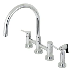 Kingston Brass Concord Two-Handle 4-Hole Bridge Kitchen Faucet with Brass Side Sprayer