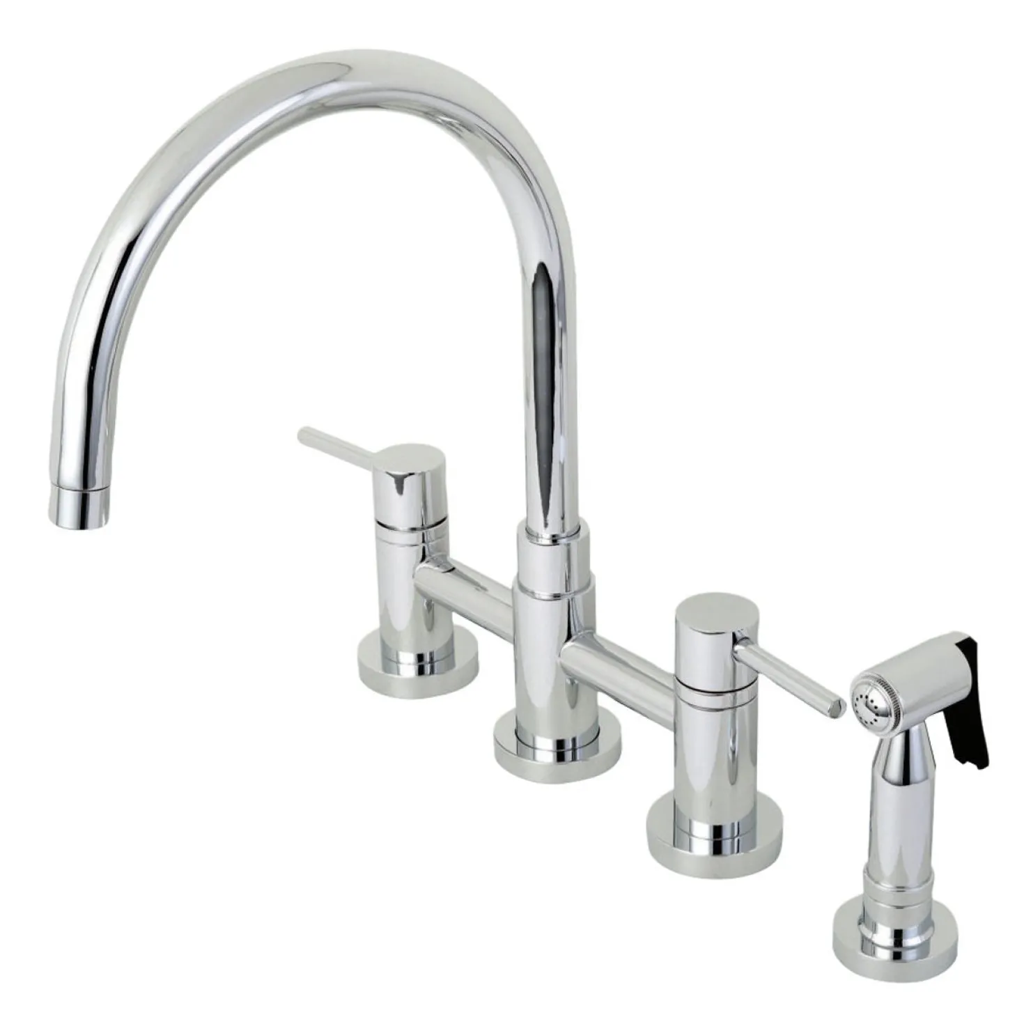 Kingston Brass Concord Two-Handle 4-Hole Bridge Kitchen Faucet with Brass Side Sprayer