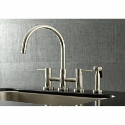 Kingston Brass Concord Two-Handle 4-Hole Bridge Kitchen Faucet with Brass Side Sprayer