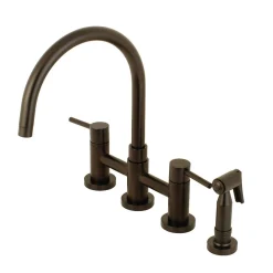 Kingston Brass Concord Two-Handle 4-Hole Bridge Kitchen Faucet with Brass Side Sprayer