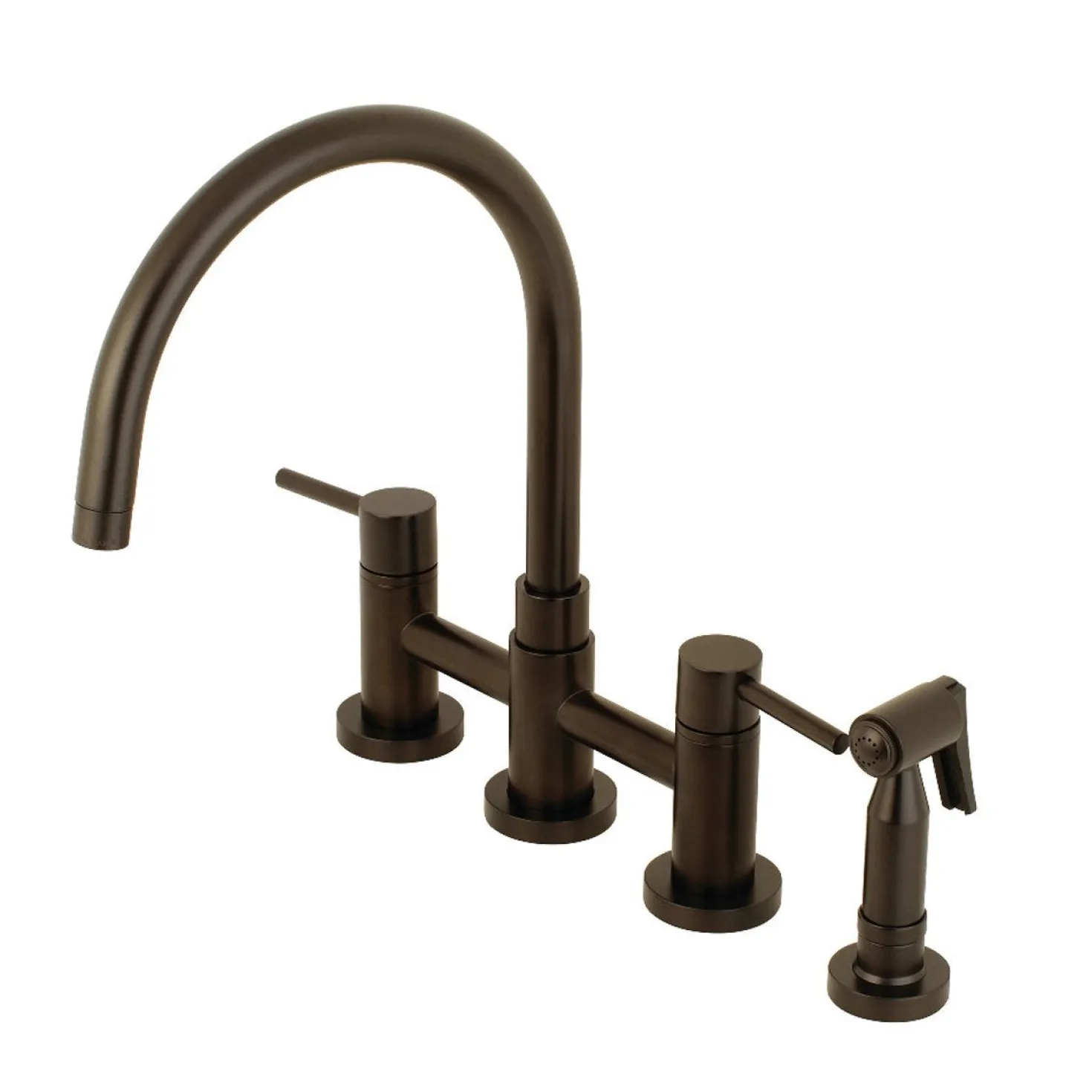 Kingston Brass Concord Two-Handle 4-Hole Bridge Kitchen Faucet with Brass Side Sprayer